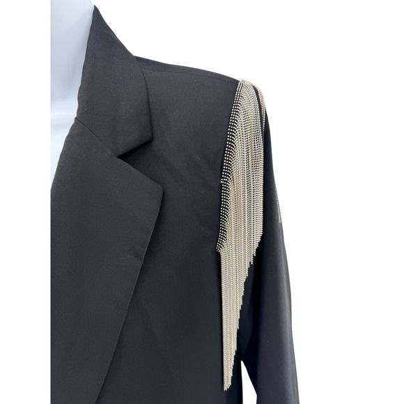 Black Fringe Shoulder Blazer Small Western Glam Rodeo Rocker Cowgirl Jacket NWOT - Picture 2 of 7